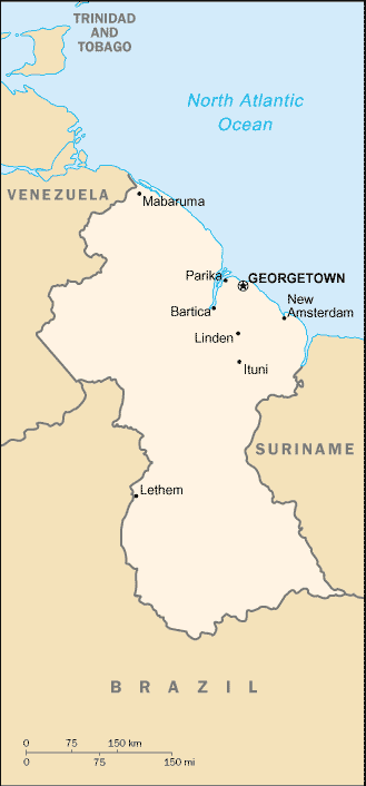 Map Of Guyana Showing The Three Counties Map Of Guyana